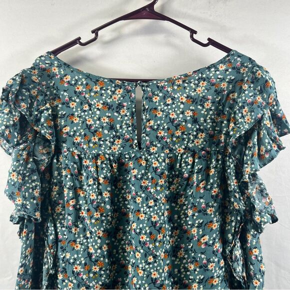 Kori Teal Floral Ruffle Babydoll Blouse 0721 - Picture 10 of 14